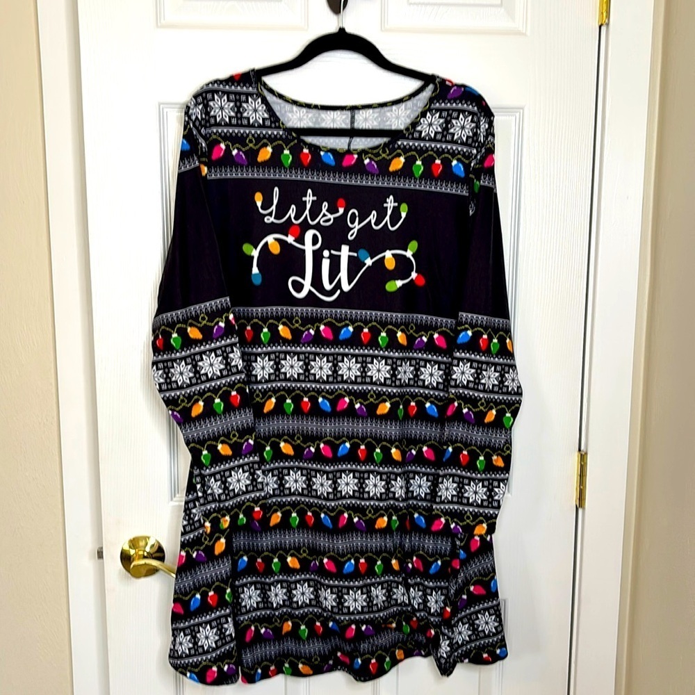Let’s Get Lit Sleep Dress Gown Party Festive Sleepwear long Sleeved Pull-Over 1X